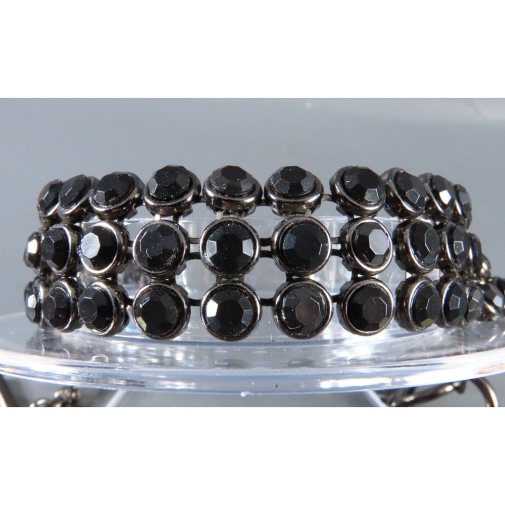 Vintage LIZ CLAIBORNE TENNIS BRACELET Black Rhinestones 3-Rows GUNMETAL GOTHIC